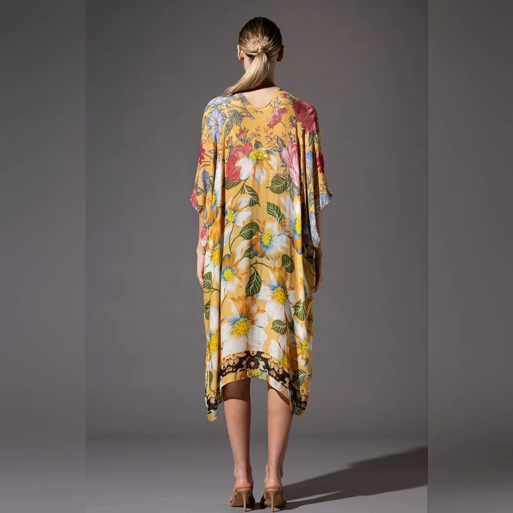 Soft & Silky Kimono - Colorful Floral Print - Dark Floral Border - Lightweight - Picture 6 of 7